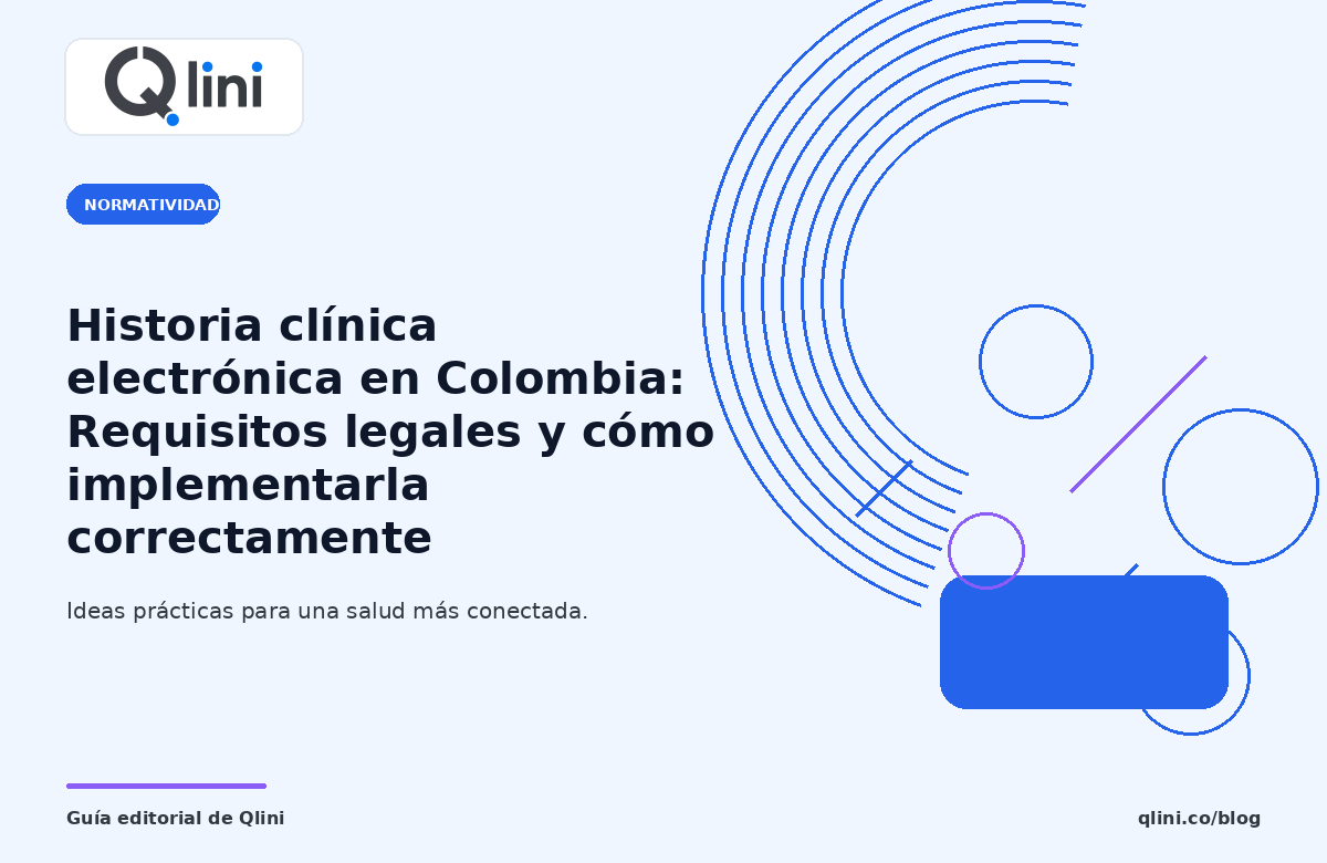 Portada editorial sobre requisitos de historia clínica electrónica en Colombia — Qlini