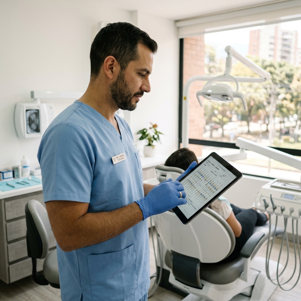 Odontólogo colombiano usando Qlini para gestionar RIPS y odontograma digital en su consultorio